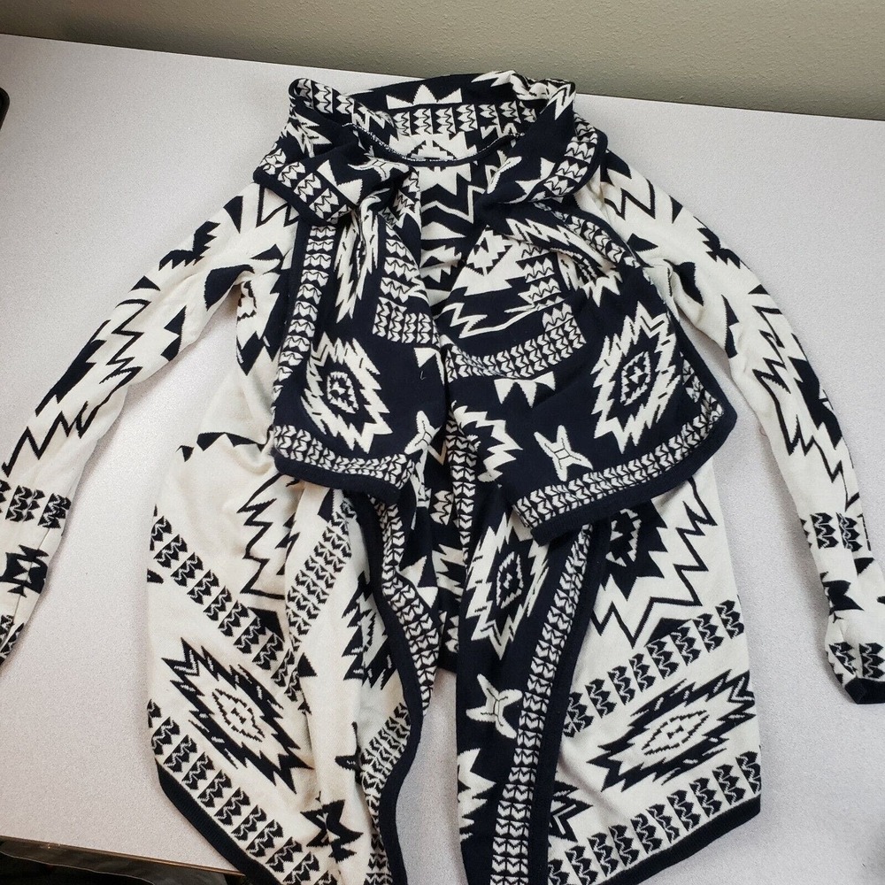 Divided By H&M Womens Navy White Long Sleeve Open Front Cardigan Sweater Size XS